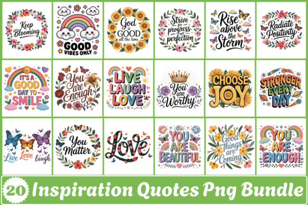Inspirational Quotes PNG Bundle | Typography Clipart | Instant Download