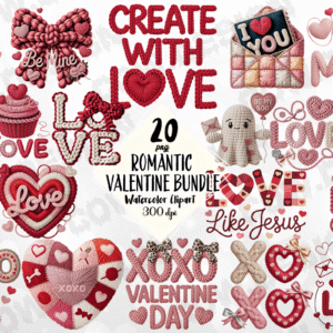 Romantic Valentine PNG Bundle | Love Hearts, Couples, Roses Clipart