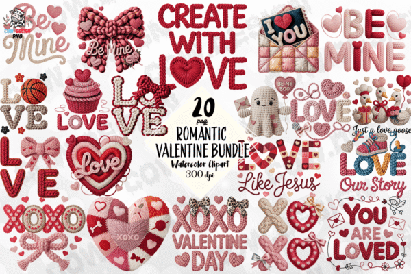 Romantic Valentine PNG Bundle | Love Hearts, Couples, Roses Clipart
